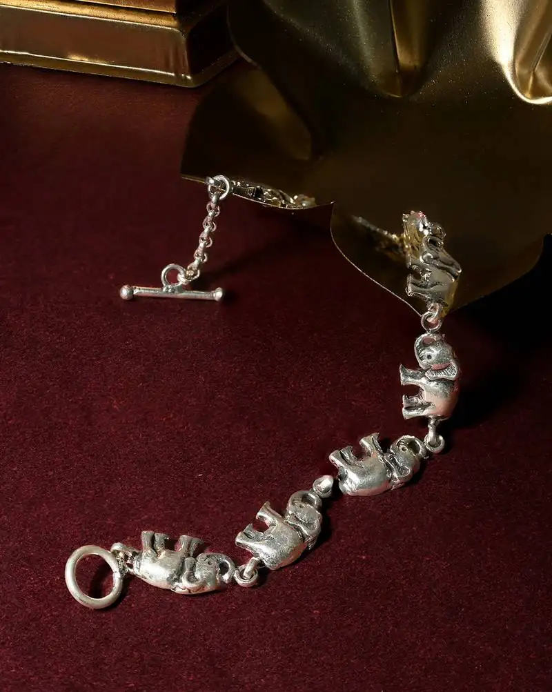 Elephant motif silver anklet