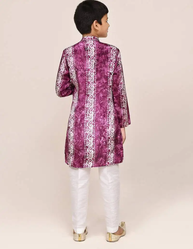 Kids boy purple silk straight kurta pant set