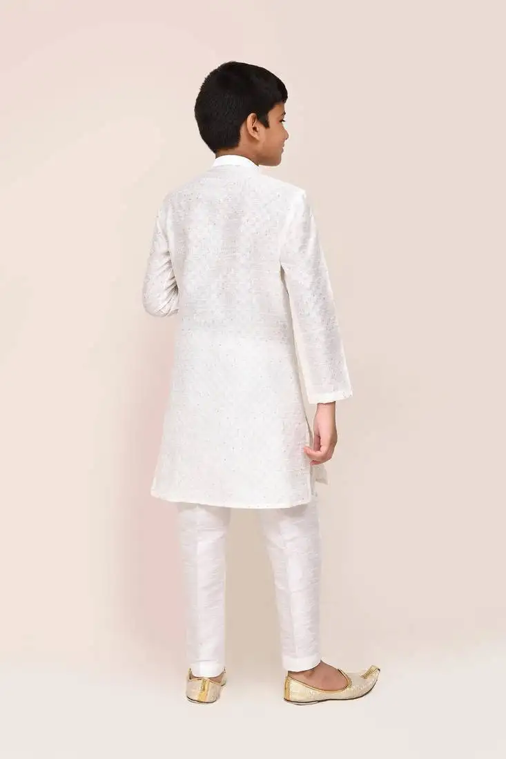 Kids boy white art silk straight kurta pant set