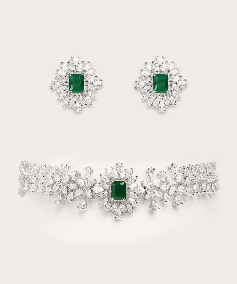 Silver plated choker necklace set