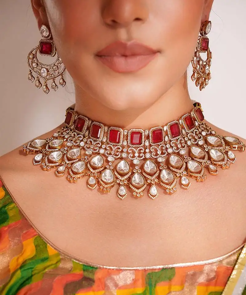 Two stoned choker necklace set