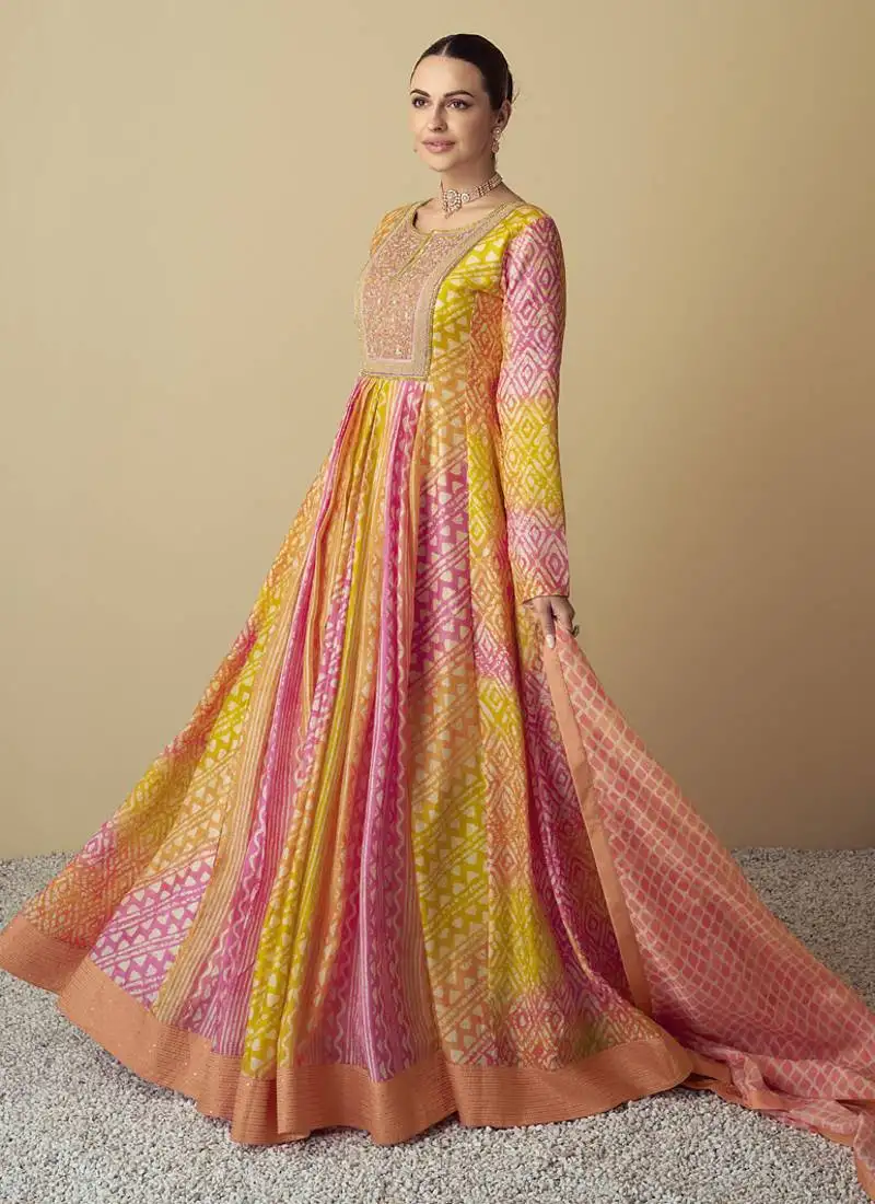 Multicolor real muslin digital print anarkali suit stitched