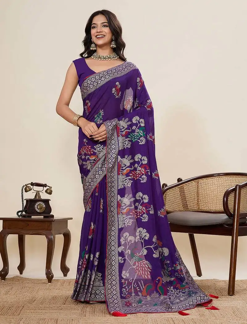 Bengani cotton blend saree with unstiched blouse