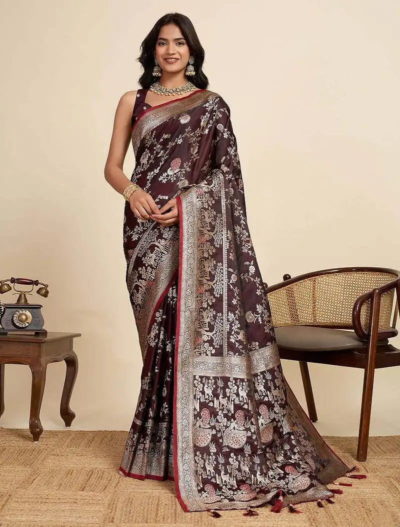 Maroon soft art silk sarees with unstiched blouse