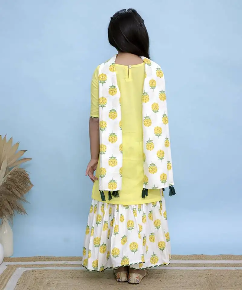 Yellow plain cotton girls sharara set