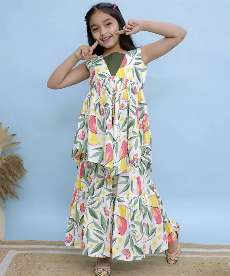 Multicolor printed cotton girls sharara