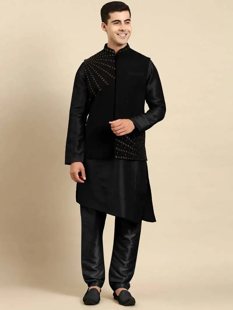 Black jacket kurta set