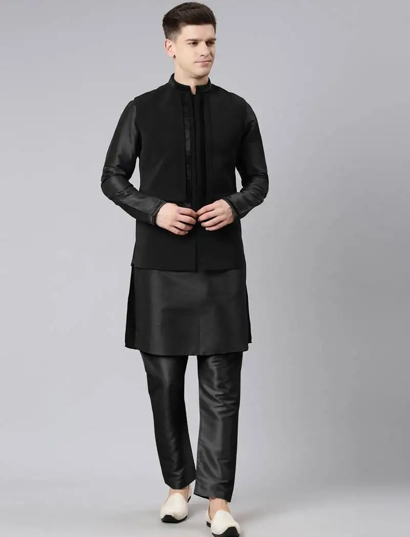 Black pleated jacket kurta set
