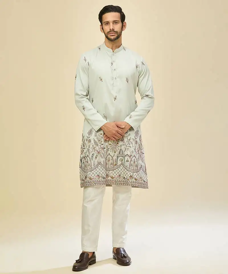 Blue embroidered crepe kurta pajama
