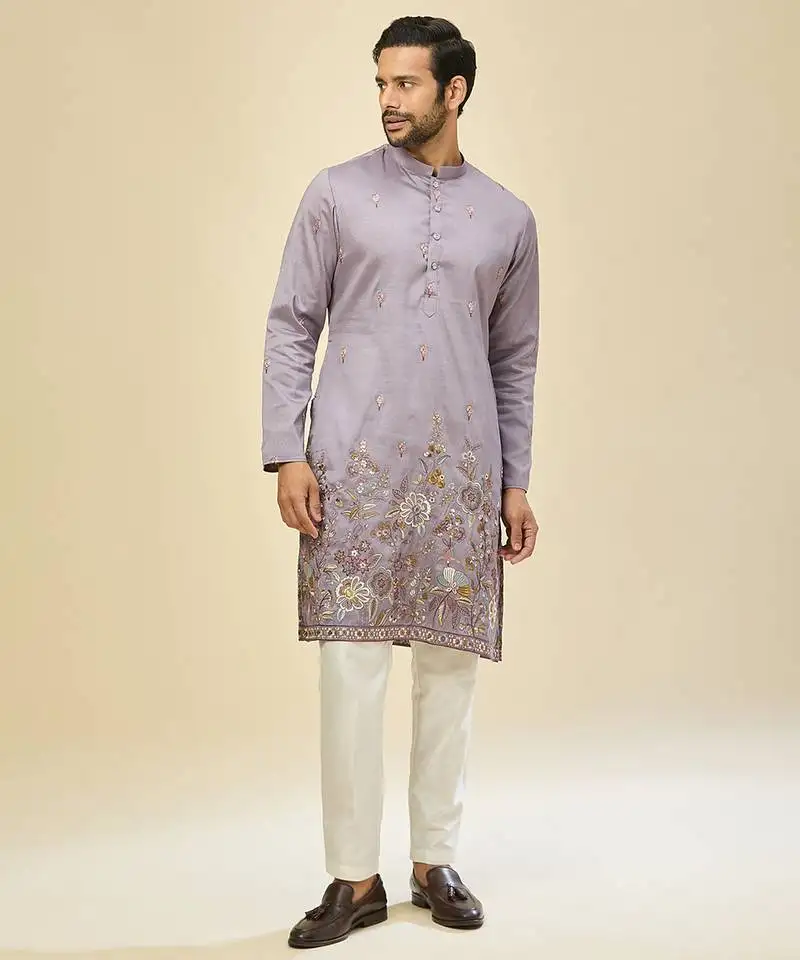 Purple embroidered crepe kurta pajama