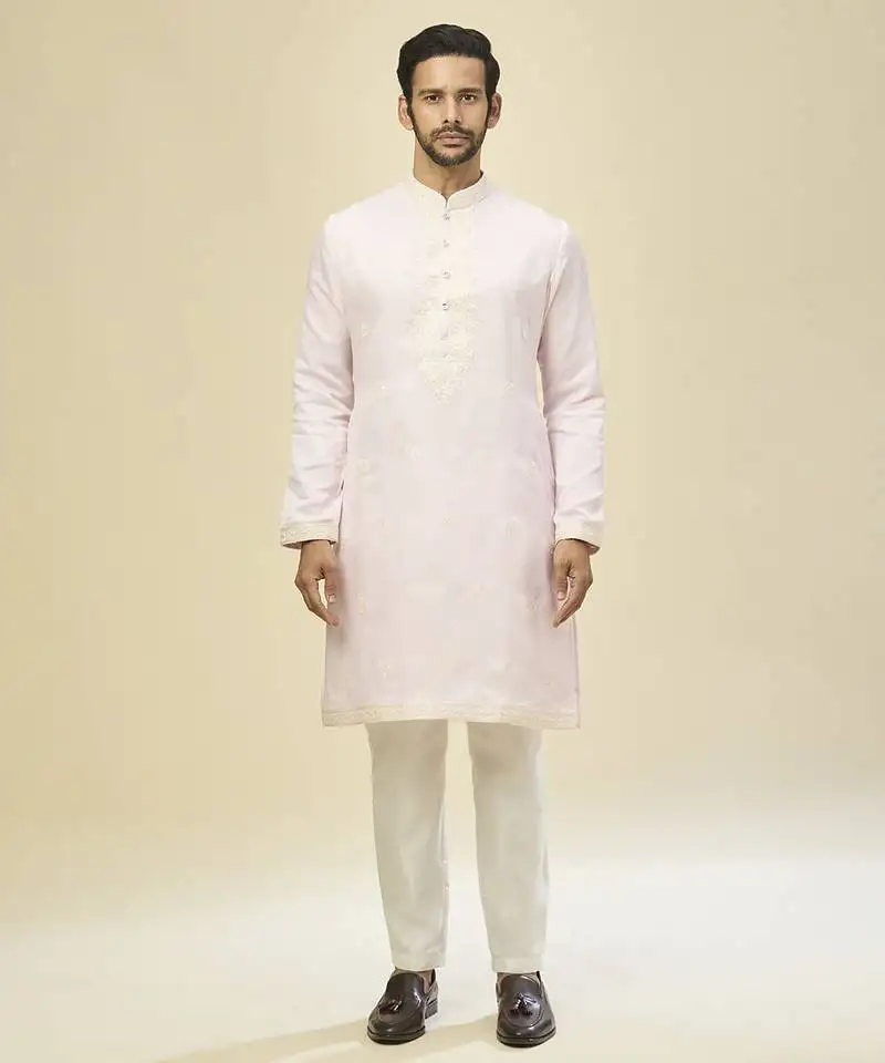 Pink embroidered silk kurta pajama