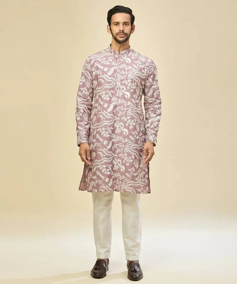 Pink embroidered crepe kurta pajama