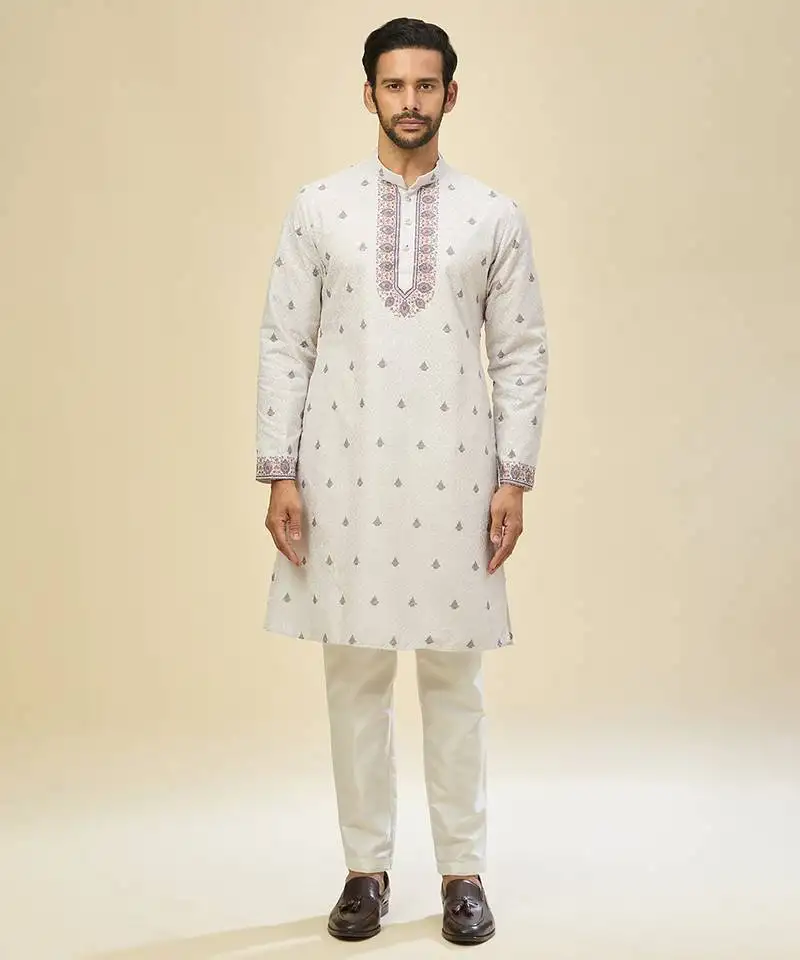 White embroidered crepe kurta pajama
