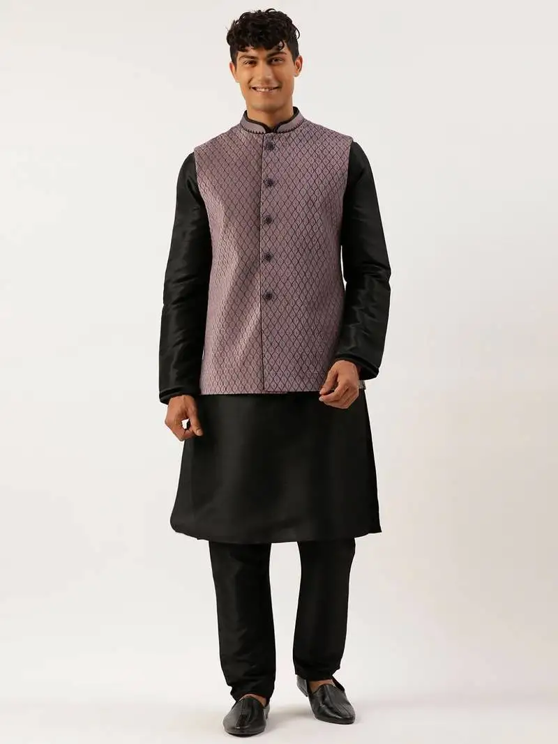 Old rose embroidered jacket kurta set