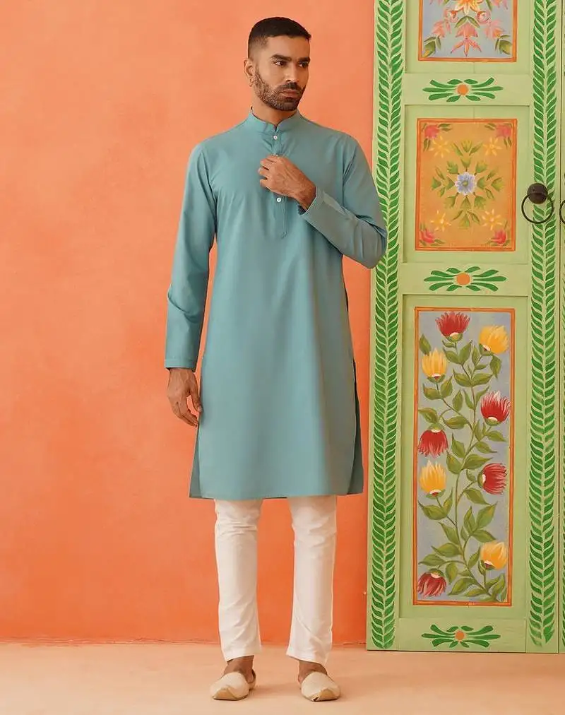 Green printed jacket kurta set