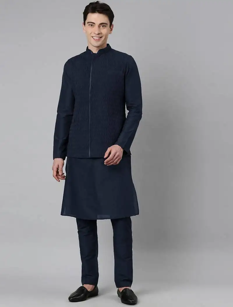 Navy ruching jacket kurta set