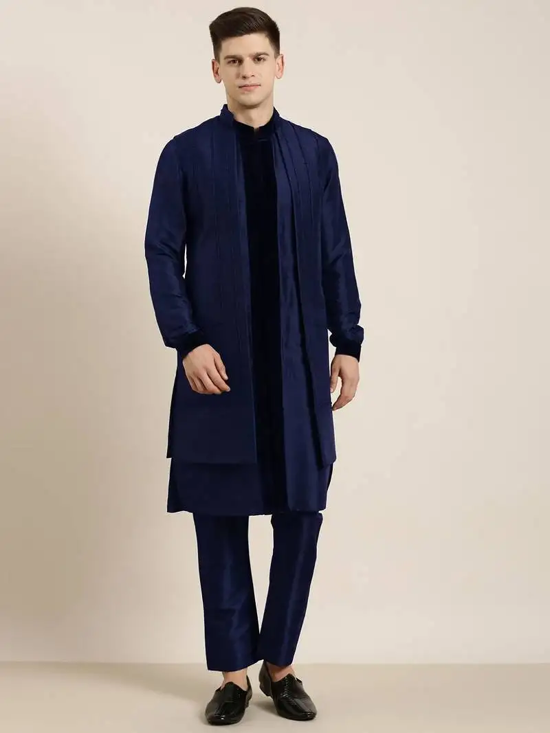 Blue long jacket kurta set