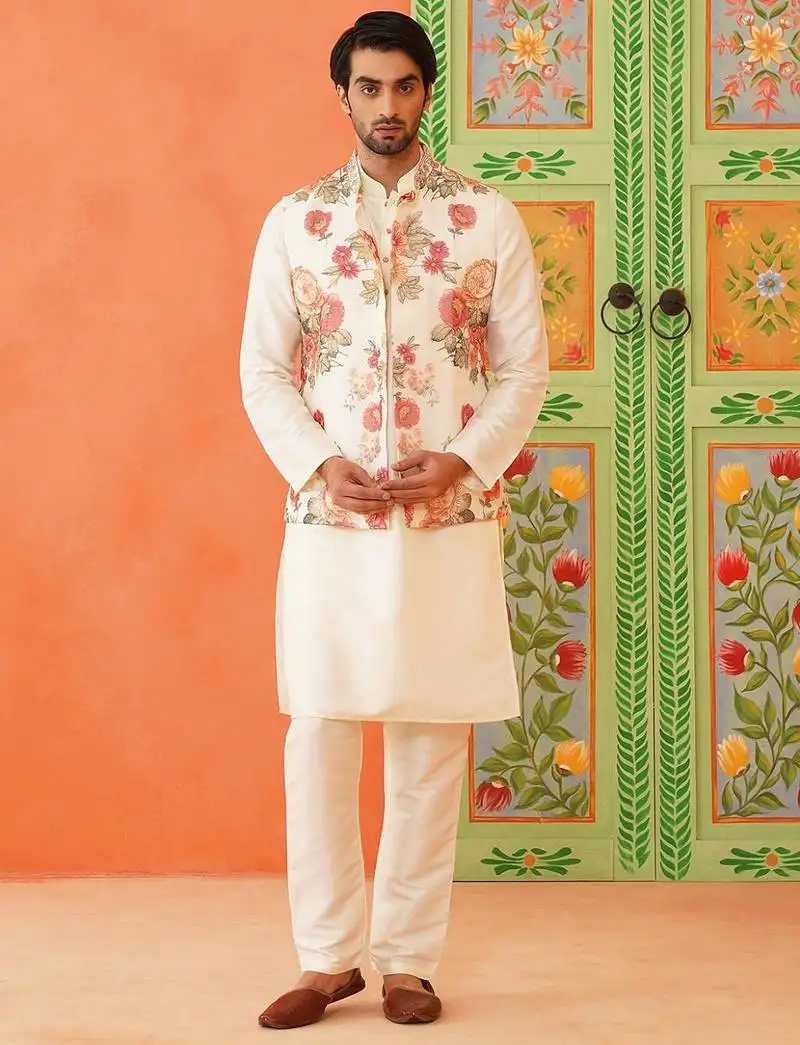Floral printed jacket kurta set