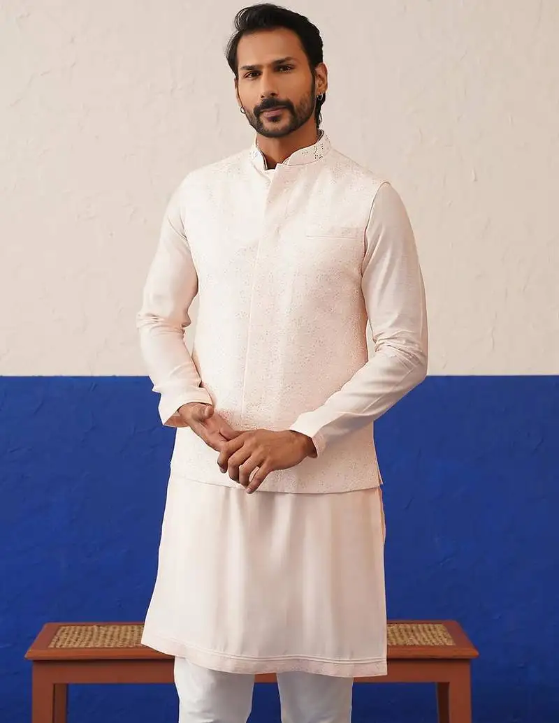 Light peach colour bundi kurta set