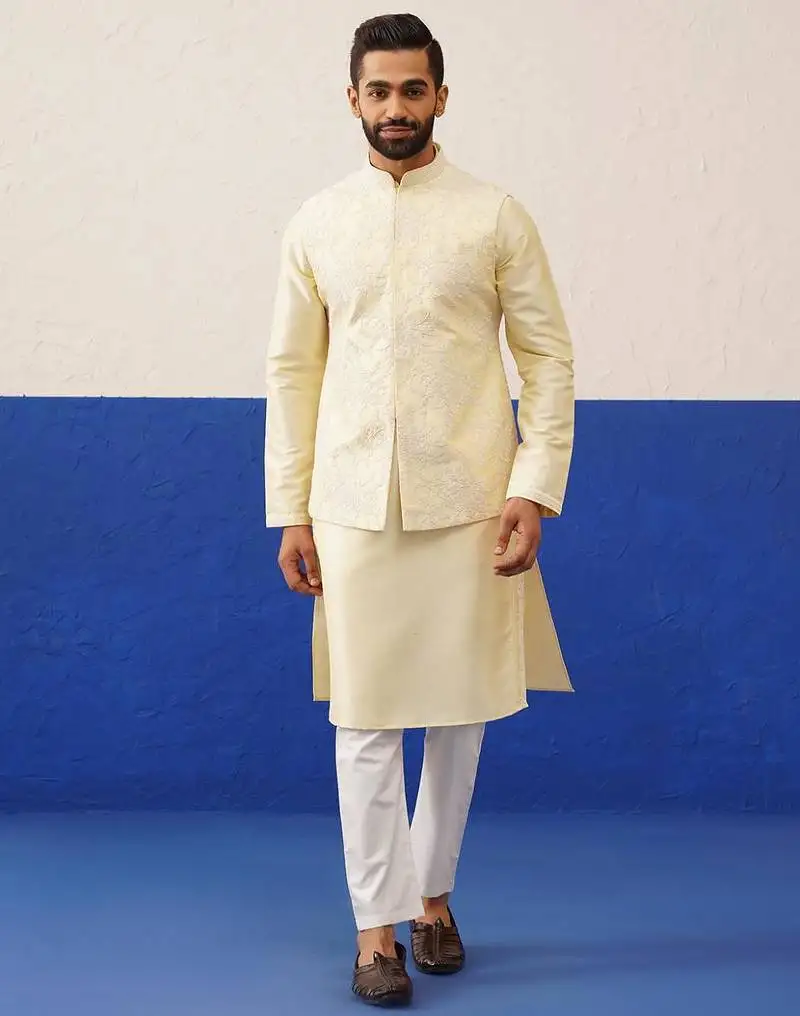 Lemon yellow bundi kurta set