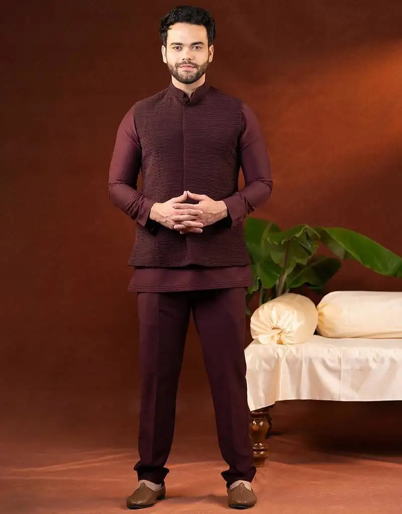 Wine jacket kurta set