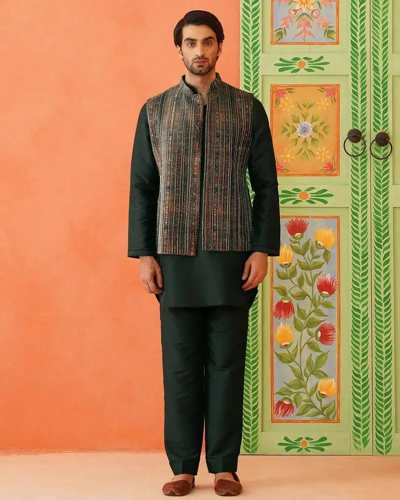 Multi printed velvet fabric jacket set