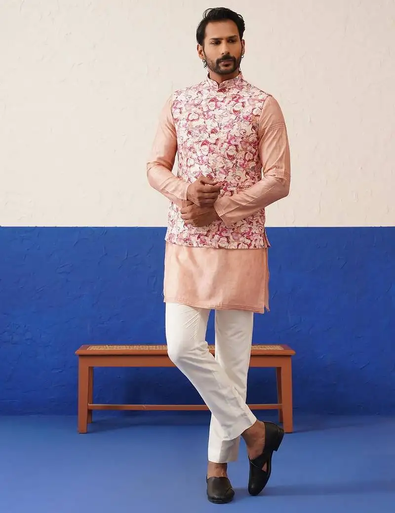 Multi printed with cord textured jacket set