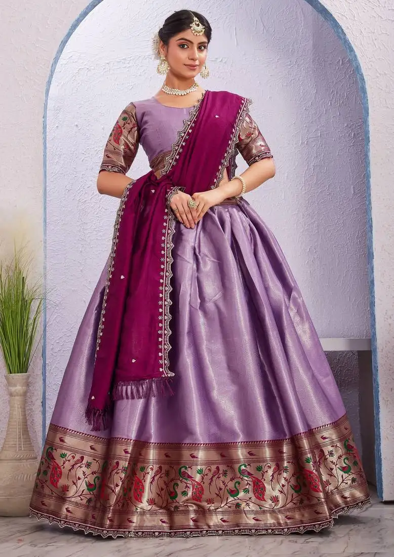 Purple jacquard silk lehenga choli with dupatta