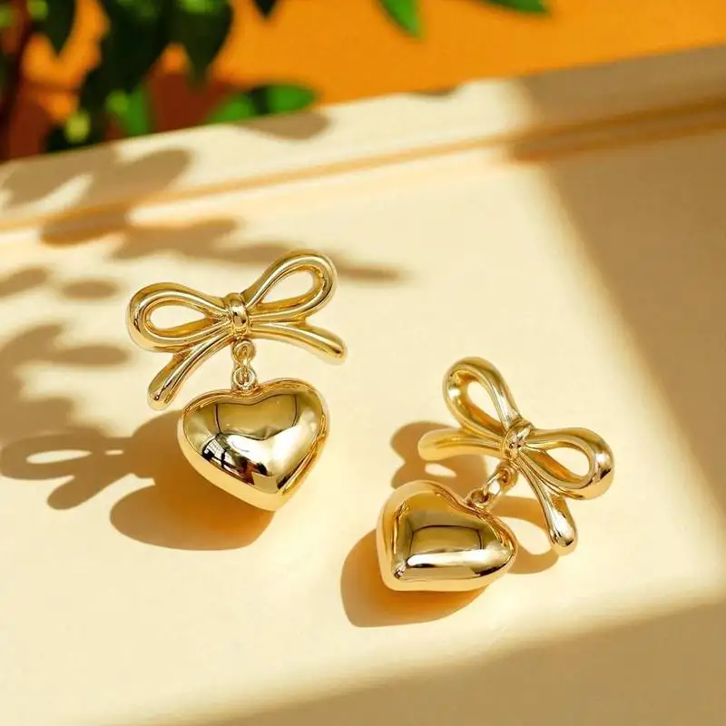 Gg golden glamour heart bow statement earrings – anti tarnish finish