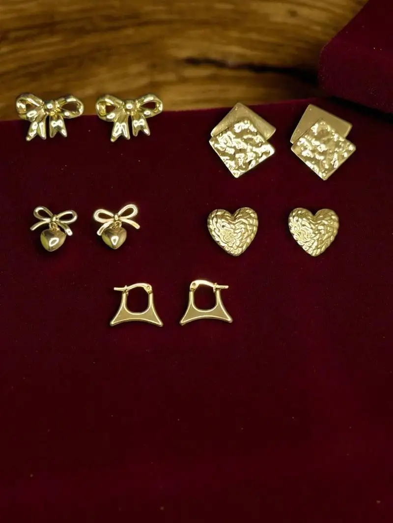 Golden glamour 5-in-1 combo earrings set – elegant daily wear studs & hoops collection