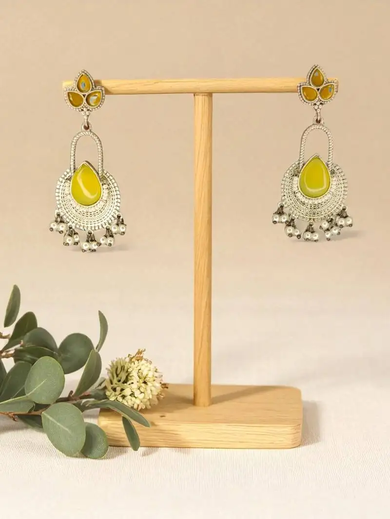 Golden glamour silver replica ruby drop earrings