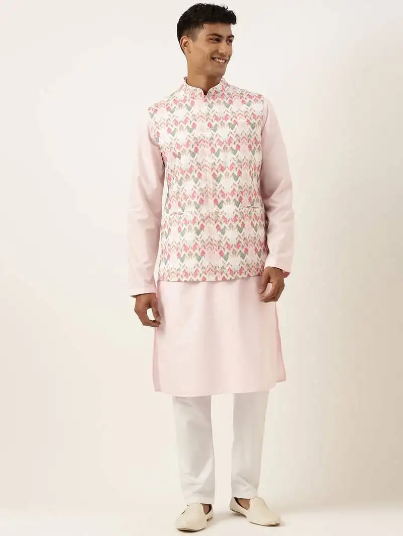 Pink tiedye cotton jacket with pink cotton kurta