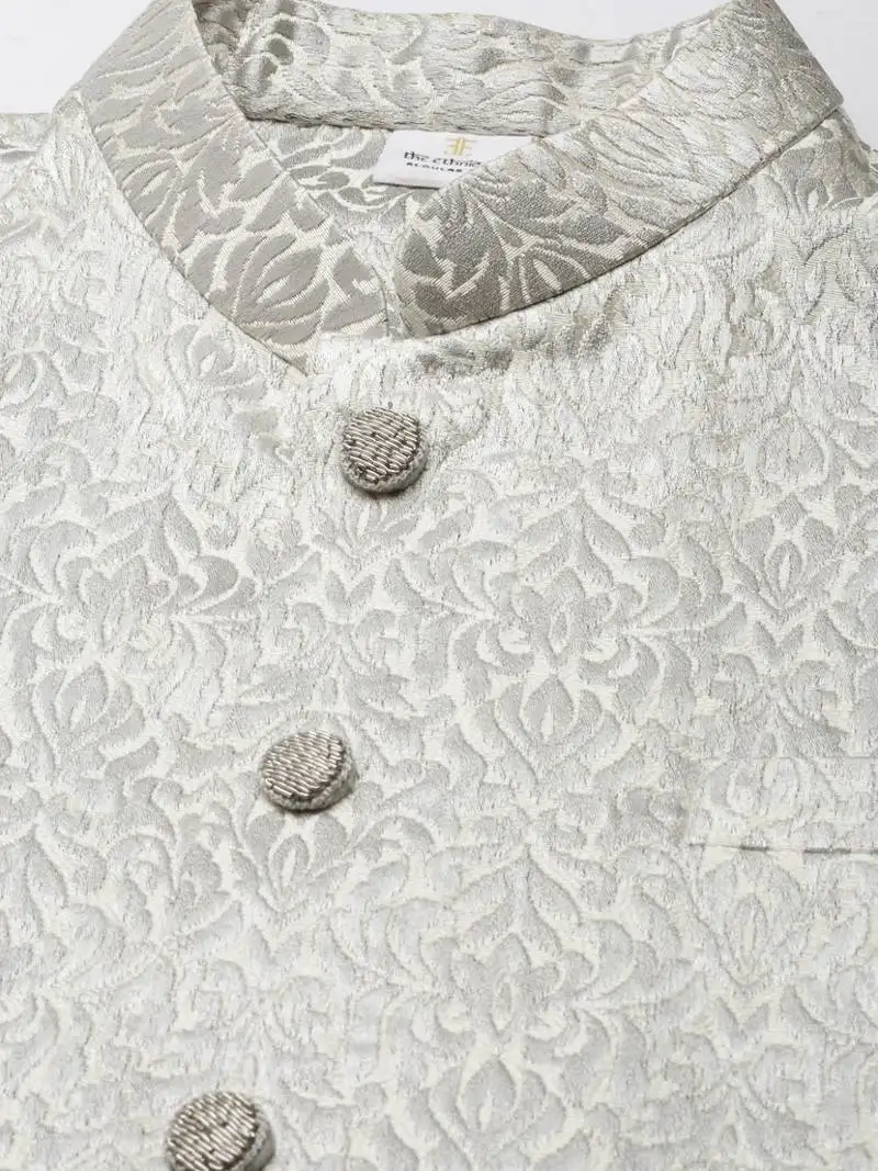 Steel grey jacquard jacket with grey kurta