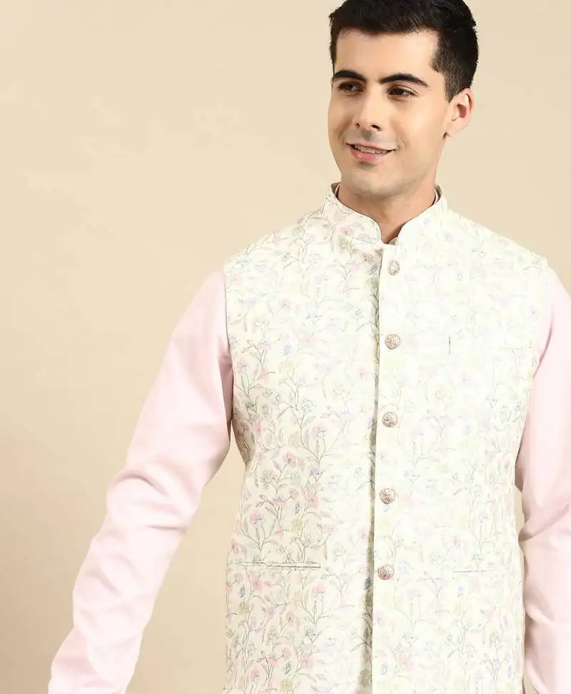 Light pastel lime linen jacket with kurta set
