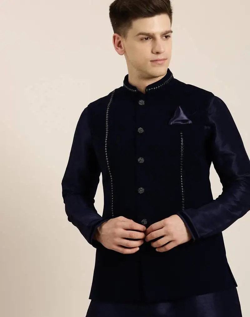 Navy blue jacket kurta set