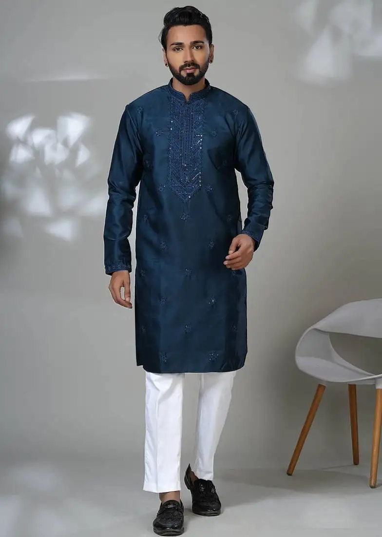 Rama blended cotton embroidered kurta pajama for mens