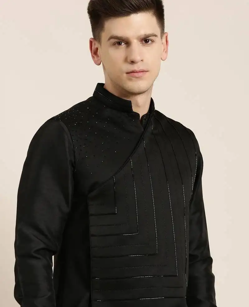 Black angrakha jacket kurta set