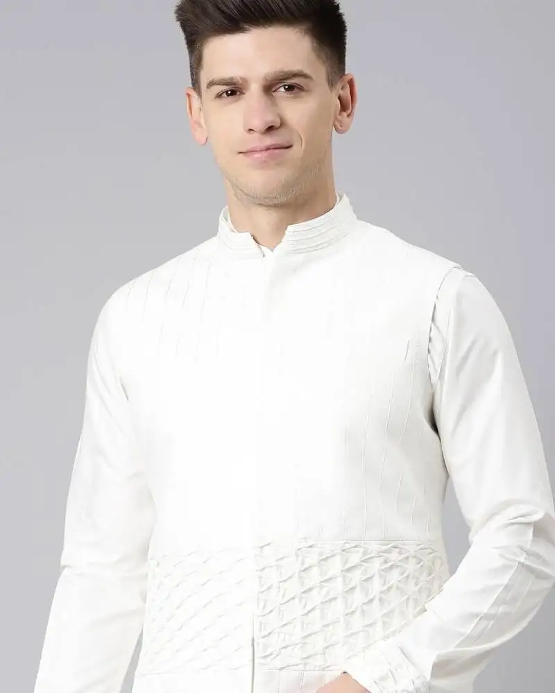 White cotton jacket kurta set