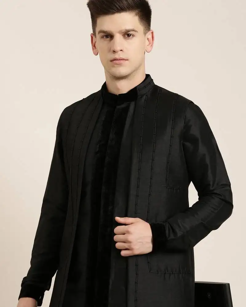 Black long jacket kurta set