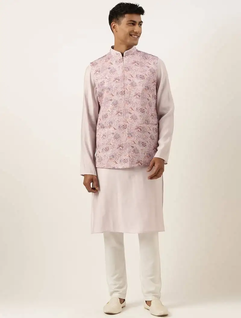 Lavender printed jacket kurta set