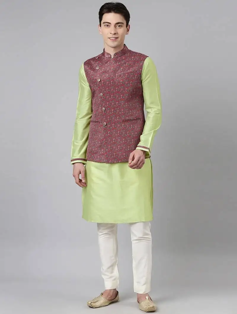 Red printed jacket with kurta