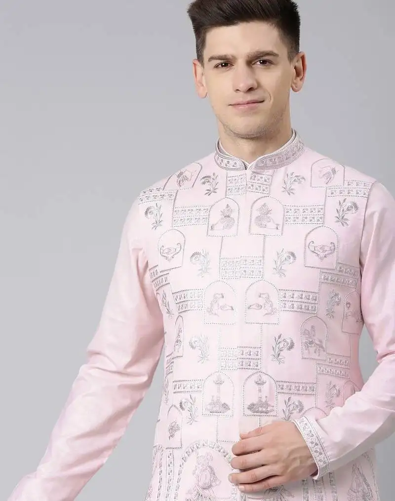 Light pink vivah story jacket kurta set