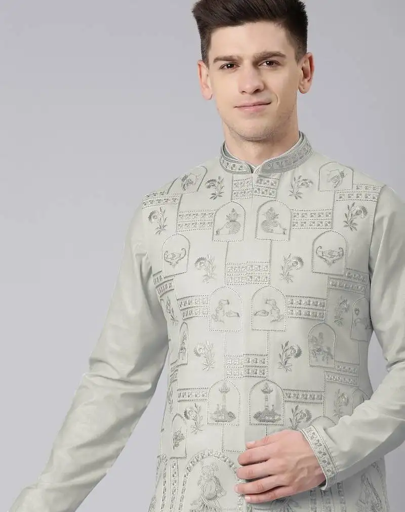 Sage green vivah story jacket kurta set