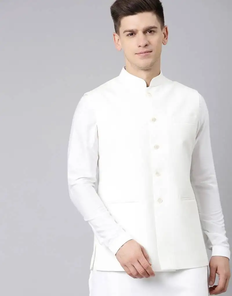 Cream classic jacket with short kurta set