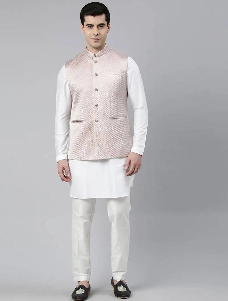 Geometric textured premium jacket with short printed kurta