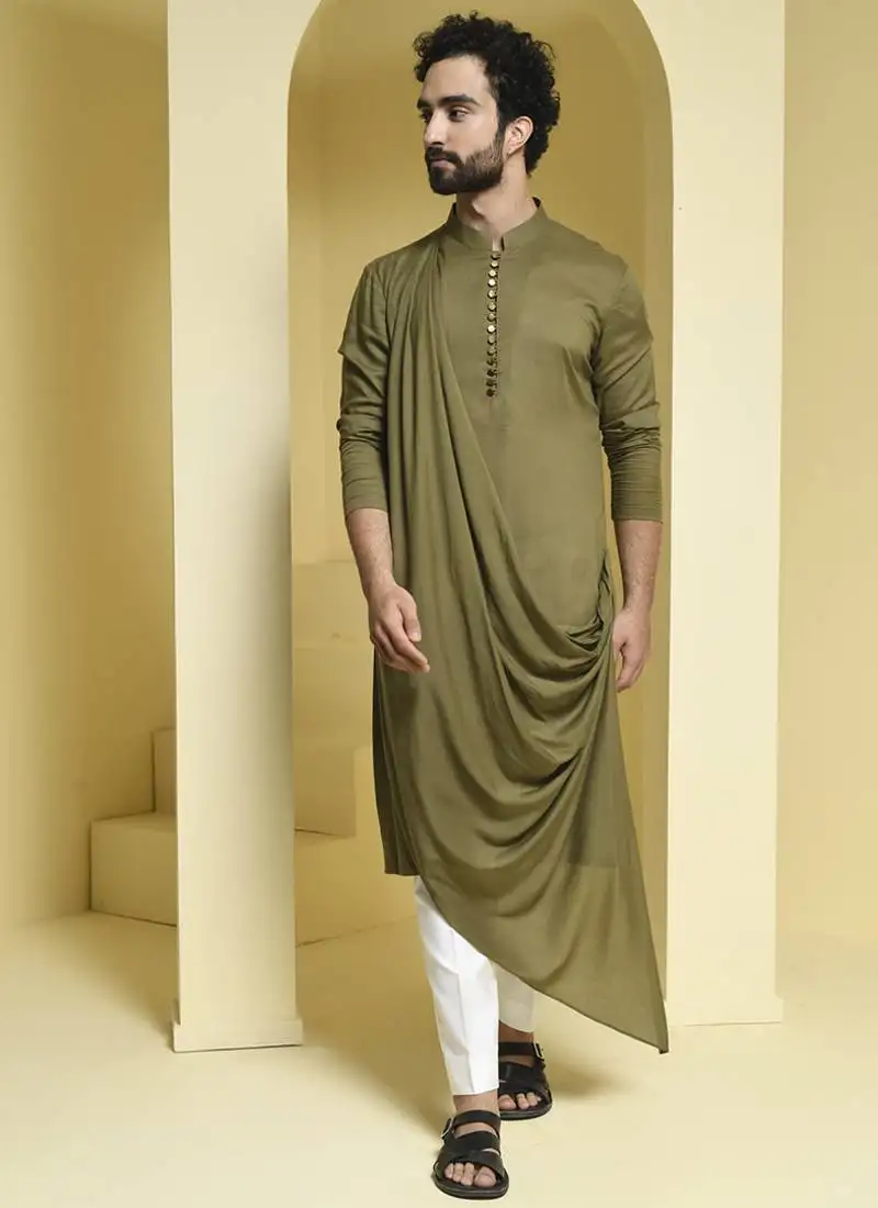 Green plain cotton kurta pajama