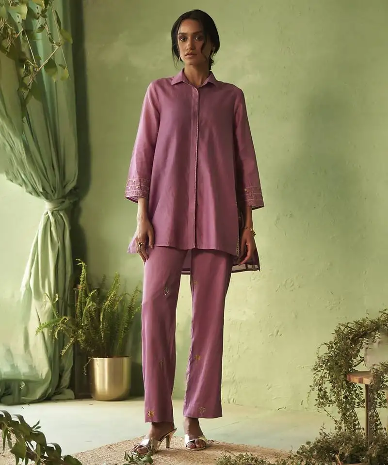 Purple plain chanderi co ord set