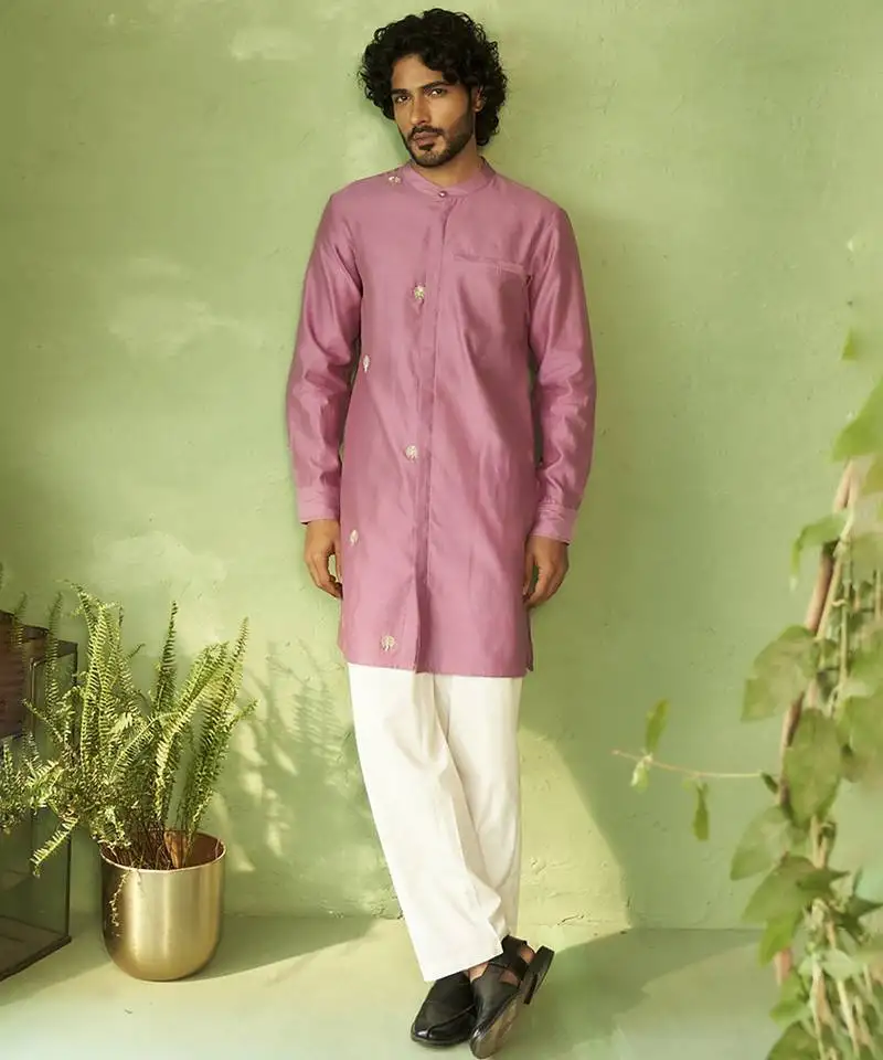 Purple plain chanderi kurta pajama