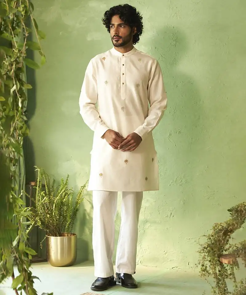 White plain chanderi kurta pajama
