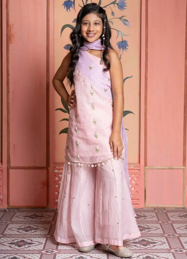 Pink embroidered chanderi sharara